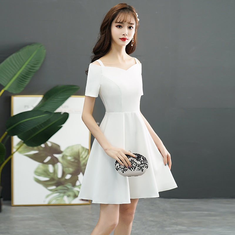 White Evening Dress for Women - Off-Shoulder Mini Dress