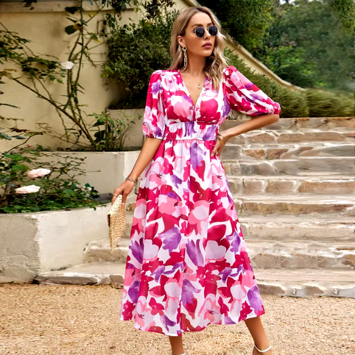 Summer V-Neck Printed Maxi Dress