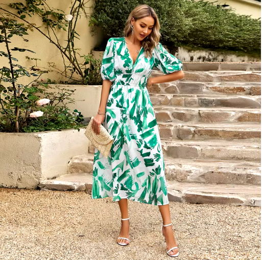 Summer V-Neck Printed Maxi Dress
